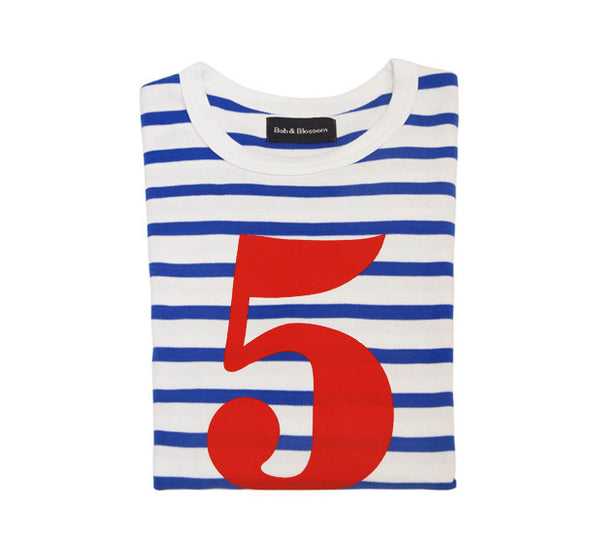 French Blue & White Breton Striped Number 5 T Shirt