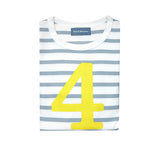 Grey & White Breton Striped Number 4 T Shirt (Yellow)