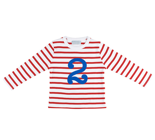 Red & White Breton Striped Number 2 T Shirt