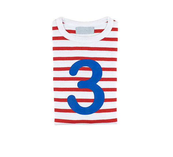 Red & White Breton Striped Number 3 T Shirt