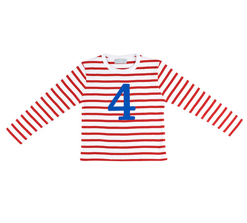 Red & White Breton Striped Number 4 T Shirt