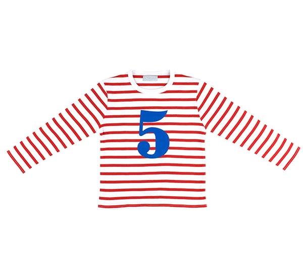 Red & White Breton Striped Number 5 T Shirt