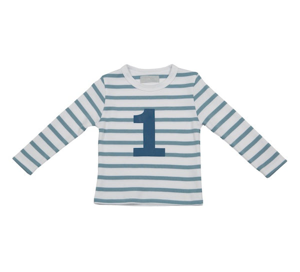 Ocean Blue & White Breton Striped Number 1 T Shirt