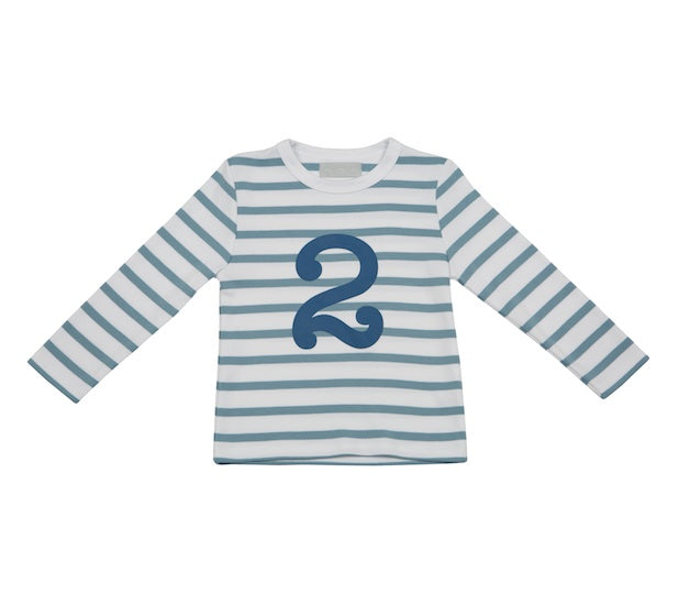 Ocean Blue & White Breton Striped Number 2 T Shirt