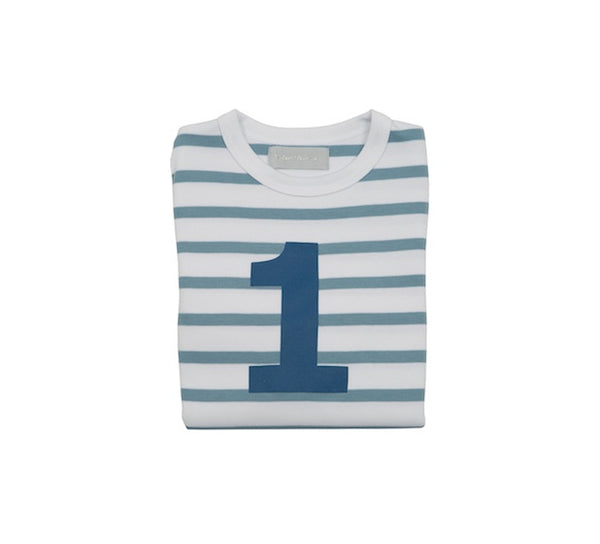 Ocean Blue & White Breton Striped Number 1 T Shirt