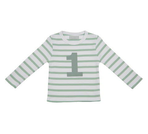 Seafoam & White Breton Striped Number 1 T Shirt