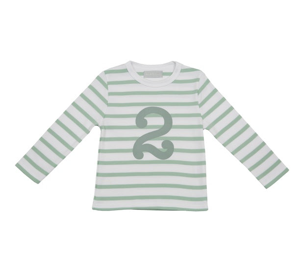 Seafoam & White Breton Striped Number 2 T Shirt