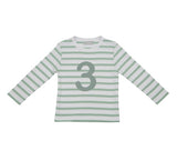 Seafoam & White Breton Striped Number 3 T Shirt