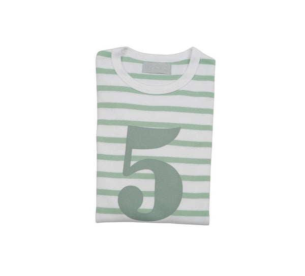 Seafoam & White Breton Striped Number 5 T Shirt